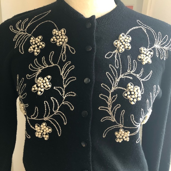 vintage 50s beaded embroidered sweater - Picture 2 of 8